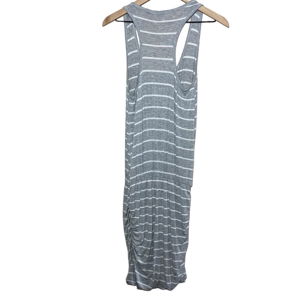 The Vanity Room Women's Gray White Striped Ruched Sleeveless Dress Size Small - Picture 2 of 9